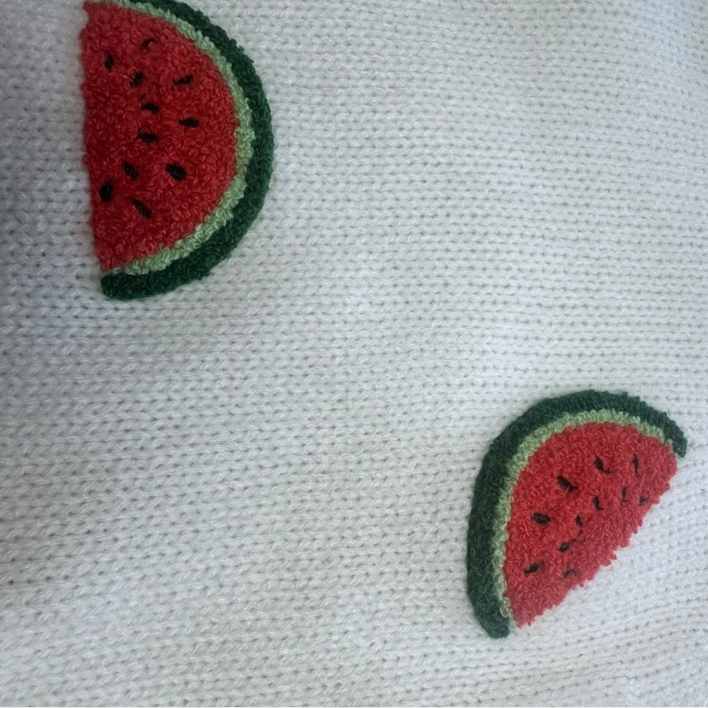 moon & madison White Open Front Medium Cardigan with Watermelon Embroidery - Picture 5 of 7